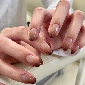 Brown Ombre Press On Nails: Y2K Chrome Gel Nails