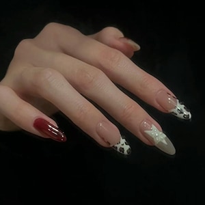 Y2K Leopard French Star Press On Nails: Hand Painted Gel Nails