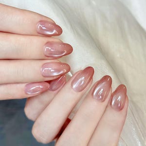 Cat Eye Ombre Press On Nails: Hand Painted Y2K Chrome Gel Nails