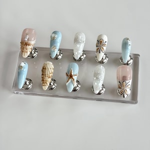 Ocean Vibe 3D Seashell Press On Nails: Y2K Chrome Gel Nails