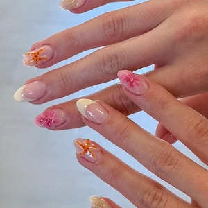 3D Sea Star Press On Nails: Y2K Chrome Gel, Hand Painted