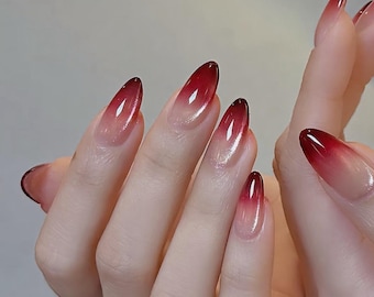 Ombre Glitter Cat Eye Press On Nails: Y2K Chrome Gel Nails