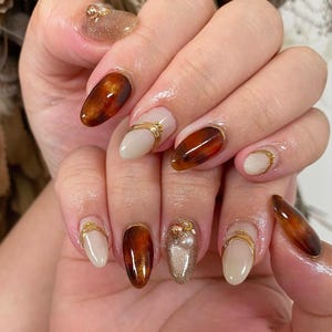 3D Gold Tortoise Shell Press On Nails: Y2K Chrome Gel Nails