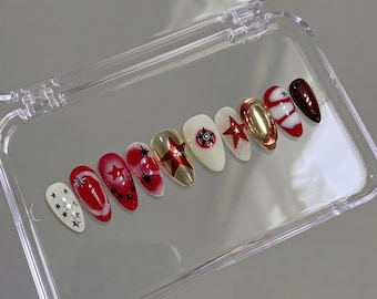 chrome star  Press On Nails: hand painted custom Nails
