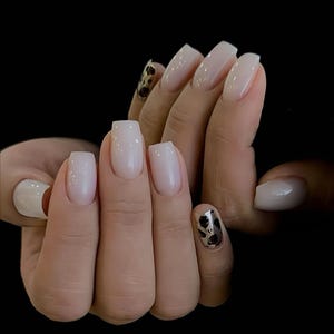 Milky White Chrome Leopard Print Press On Nails: Y2K Gel Nails