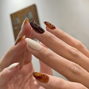 Brown Marble Leopard Press On Nails: Y2K Chrome Gel Nails