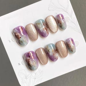 Ombre Cat Eye Press On Nails: Y2K Chrome Gel, Hand Painted
