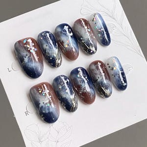 Ombre Glitter Press On Nails: Y2K Chrome Gel, Hand Painted