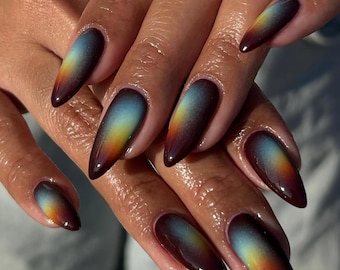 ombre color hand painted Press On Nails:hand made custom Nails