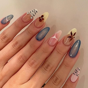 Y2K Chrome Press On Nails: Multi Color French Tip Gel Nails