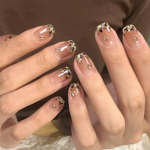 Glitter Ombre Leopard French Press On Nails: Y2K Chrome Gel Nails