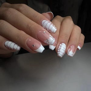 White Tortoise Shell Press On Nails: Y2K Chrome Gel Nails