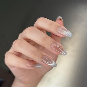 Ombre Cat Eye Press On Nails: Y2K Chrome Gel Nails