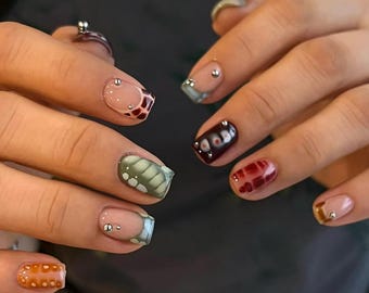 Sköldpaddsfärgade French Tip Press On Nails: Y2K Gel Nails