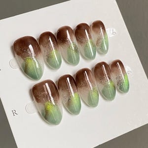 Ombre Cat Eye Press On Nails: Y2K Chrome Gel, Hand Painted