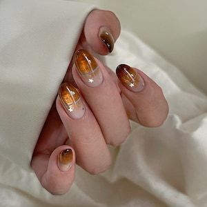 Ombre Star Glitter Katzenauge Nägel, individuell angefertigte Presse auf Nägel, handbemalte Press On Nails, Gel Nägel, Y2K Chrome Nägel