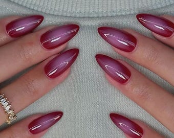 Pink Aurora Ombre Press On Nails: Y2K Chrome Gel Nails