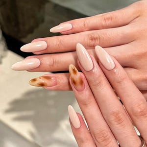Brown Marble Chrome Press On Nails: Y2K Gel Nail Art