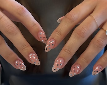 polka dot nude pink Press On Nails: Hand Painted custom nails