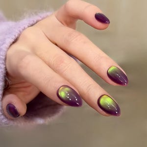 Ombre Glitter Cat Eye Press On Nails: Y2K Chrome Gel Nails