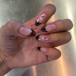 Leopard French Tip Press On Nails: Y2K Chrome Gel, Hand Painted