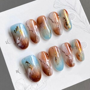 Ombre Glitter Press On Nails: Y2K Chrome Gel, Hand Painted