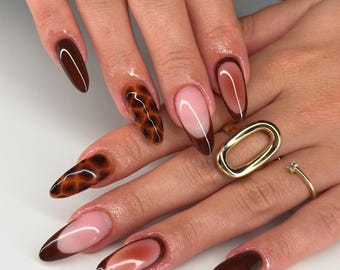 Tortoise Shell Press On Nails: Y2K Chrome Gel Nails