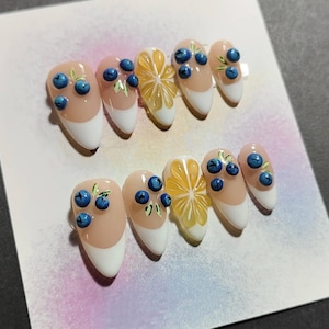Lemon Blueberry Press On Nails: 3D Y2K Chrome Gel Nails