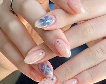Ombre Flower Hand-Painted Press On Nails, Custom Made