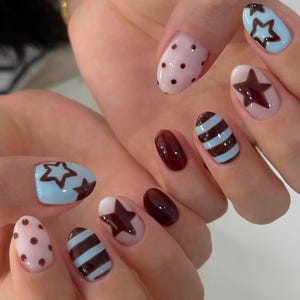 Y2K Star Press On Nails: Hand Painted Gel Nails