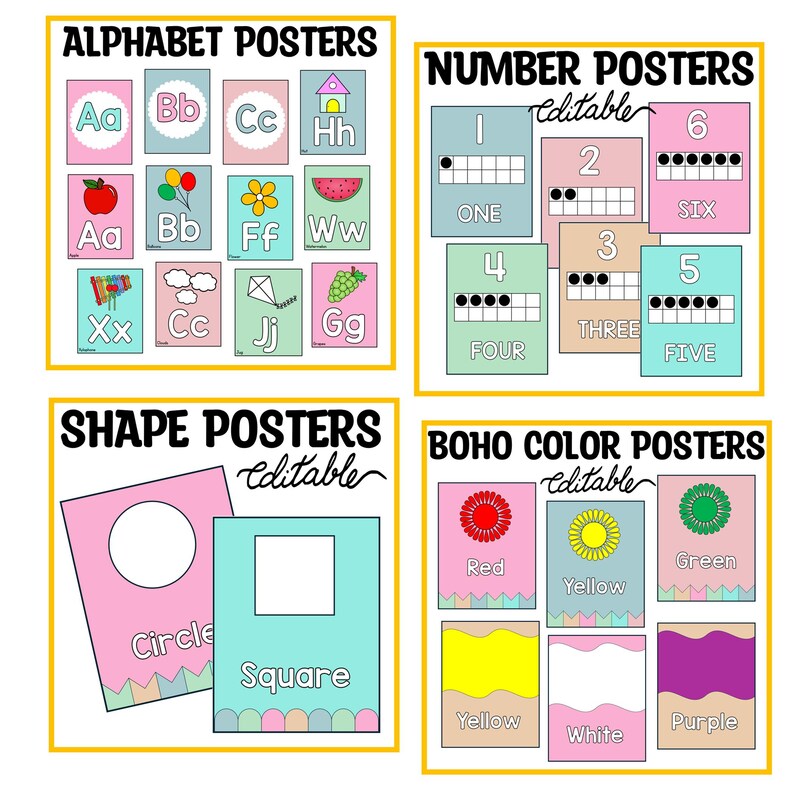 Printable Minimalist Colorful Classroom Decor Bundle Pack, Editable ...