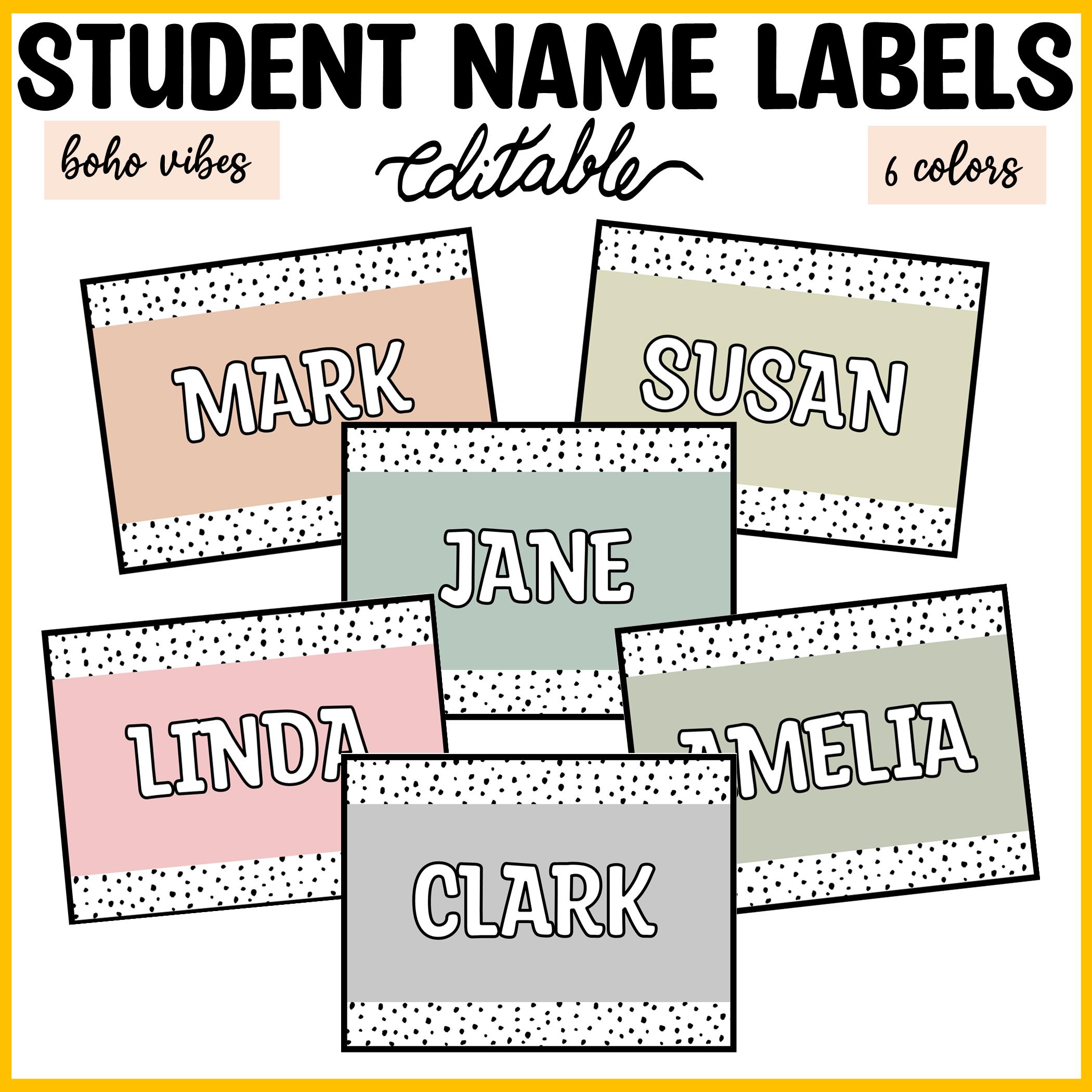 Printable Spotty Name Labels, Back to School Nametags, Boho Spotty Student Name Plates, Editable Name Cards, Name Templates, Name Signs