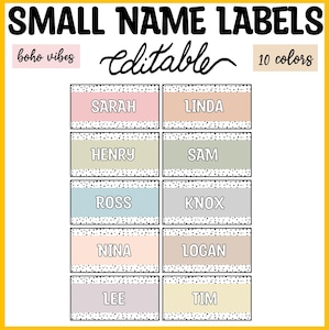 Printable Spotty Boho Neutral Small Name Labels, Student Name Labels, Cubby Tags, Door Display Tags, Locker Tags, Center Tags, Book Bin Tags