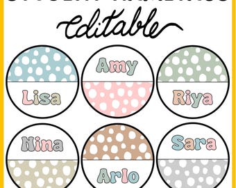 Back to School Winter Student Name Tags, Printable Name Labels, Boho Cubby Labels, Round Tags, Boho Classroom Labels, Round Name Plates