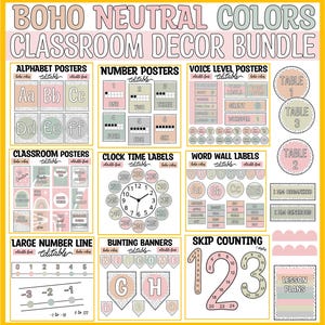 Back to School Boho Neutral Spotty Classroom Decor Bundle Pack, Spotty Decor Bundle, Calm Colors Spotty Elementary Classroom Decor, Nametags