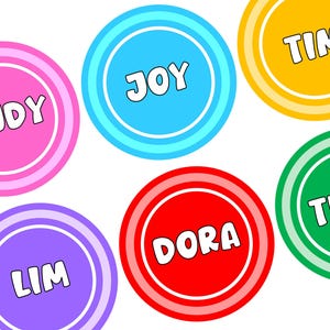 Back to School Number Tags, Printable Bright Colors Round Student Name ...