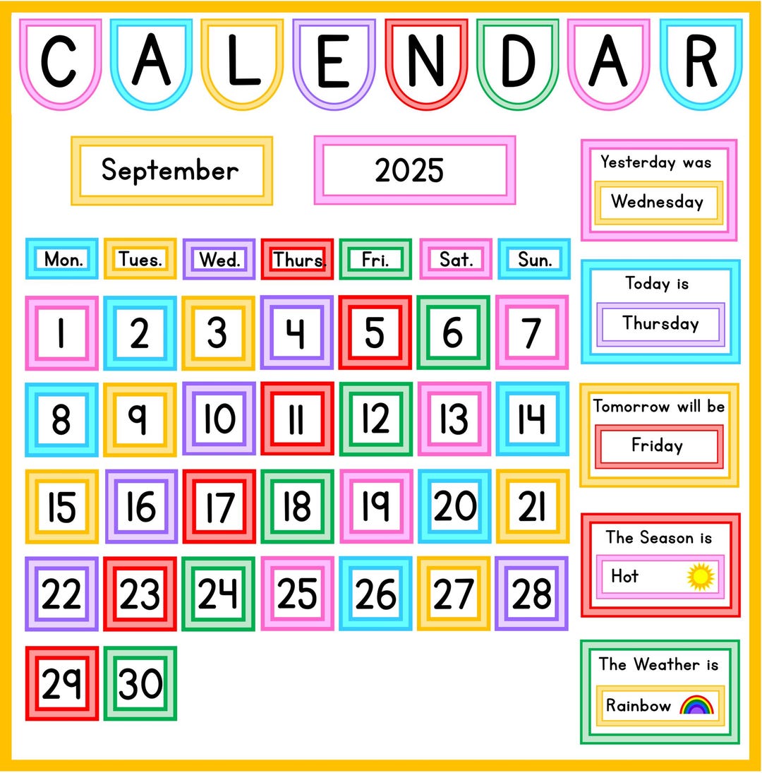 Printable Bright Colors Classroom Calendar Labels, Number Labels ...