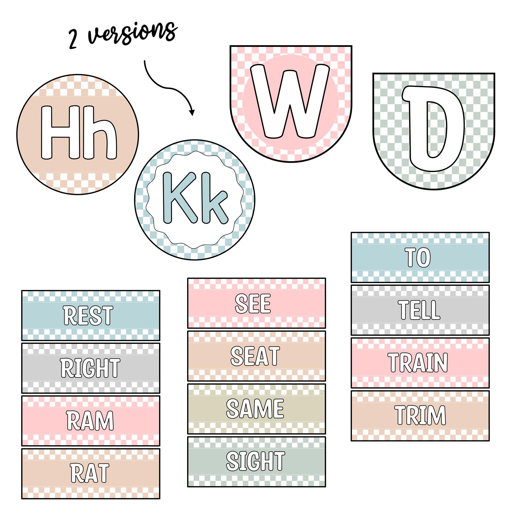 Printable Checkered Word Wall Labels, Alphabet Flashcards, Checkered ...