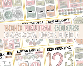 Kit de Decoração para Sala de Aula com Estampa de Bolinhas em Estilo Boho Neutro para Volta às Aulas, Conjunto de Decoração com Bolinhas, Decoração para Sala de Aula do Ensino Fundamental com Estampa de Bolinhas em Cores Suaves, Etiquetas de Nome