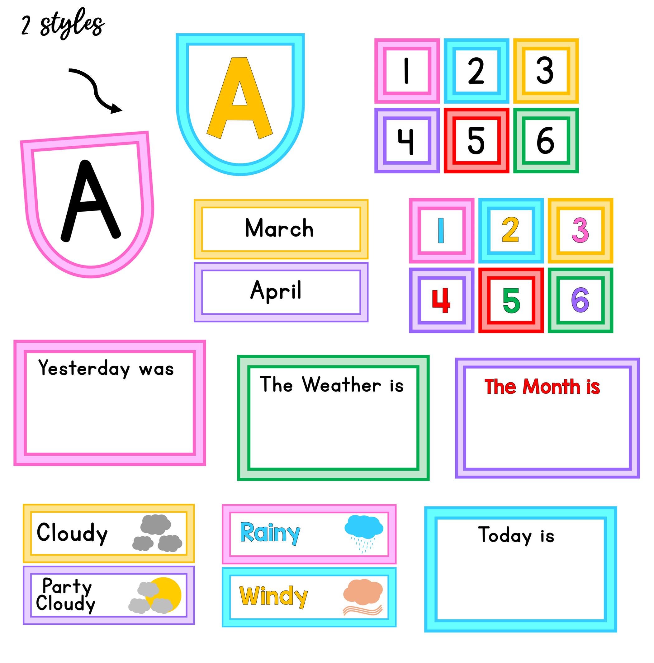 Printable Bright Colors Classroom Calendar Labels, Number Labels ...