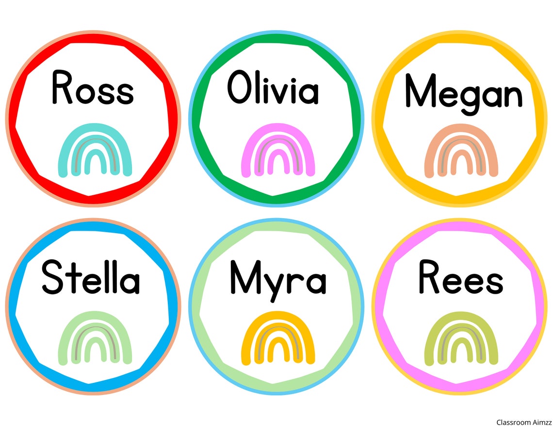 Rainbow Name Tags, Student Name Labels Printable, Editable Tags ...