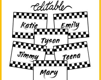 Back to School Printable Black and White Checkered Student Name Labels, Classroom Labels, Name Templates, Name Cards, Name Posters, Nametags
