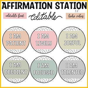 Cartões de afirmação para alunos com manchas neutras e estilo Boho para impressão, estação de afirmação, estação de afirmação positiva para alunos com manchas Boho, display de parede