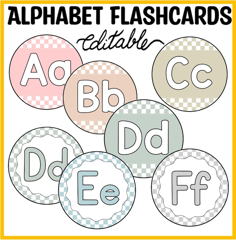 Printable Checkered Word Wall Labels, Alphabet Flashcards, Checkered ...