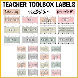Back to School Printable Spotty Teacher Toolbox Labels, Boho Neutral Spotty Teacher Toolbox Labels, Classroom Organization, Classroom Tags