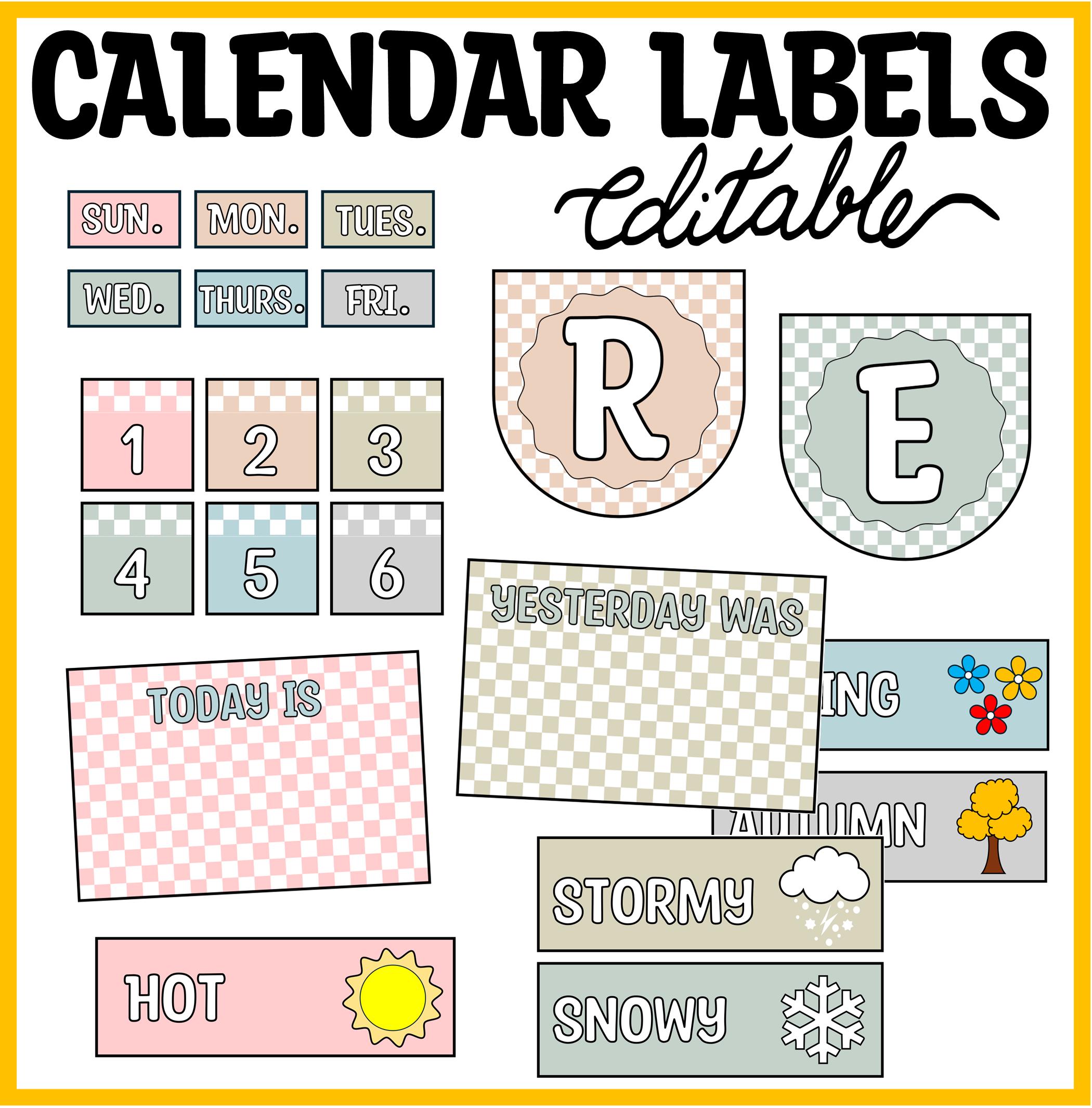 Calander Labels Checkered Classroom Calendar Labels, Pocket Size Calendar Number Labels ...