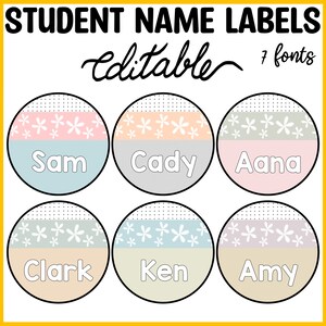 Printable Boho Dotty Floral Student Name Labels, Neutral Classroom Labels, Round Name Badges, Printable Nametags, Custom Name Tags, Labels