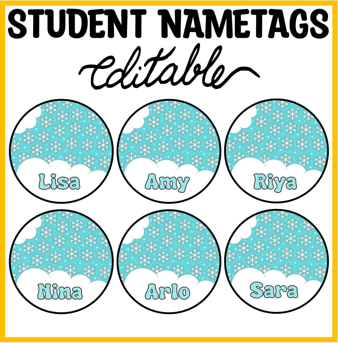 Winter Student Name Tags, Printable Snowflakes Name Labels, Cubby