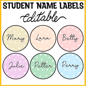 Round Polka Dots Student Name Labels, Editable KG Boho Bright Name Plates, Boho Student Name Tags, Cubby Tags, Classroom Labels, Nametags