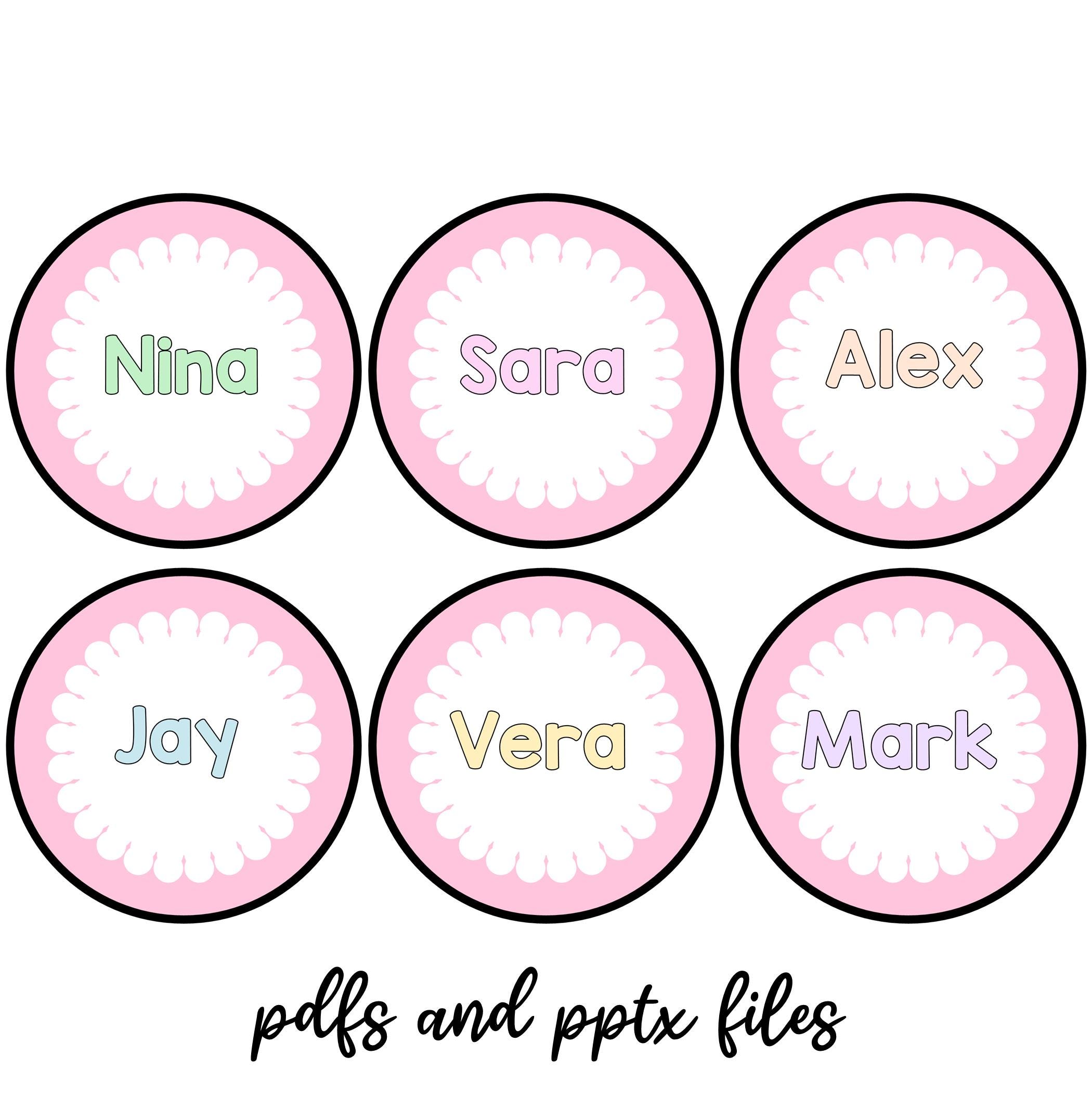 Printable Pink Student Name Labels, Circle Name Plates, Cubby Tags ...